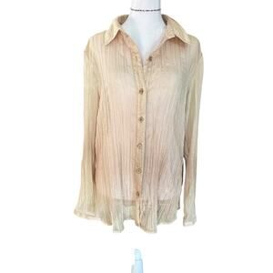 Vintage  Coldeater Creek  XL Extra-Large sheer beige gold long sleeve blouse